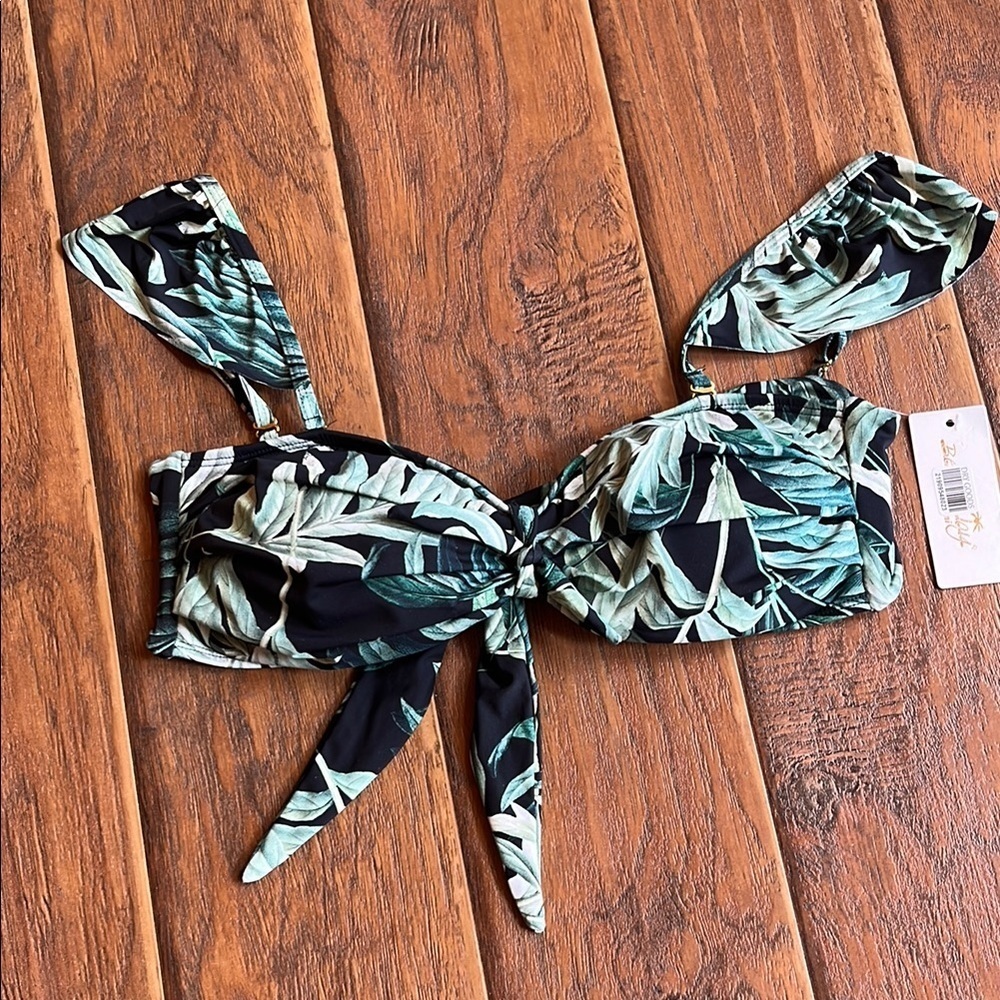 Beach Joy Tropical Leaf Print Bikini Top - Size Medium